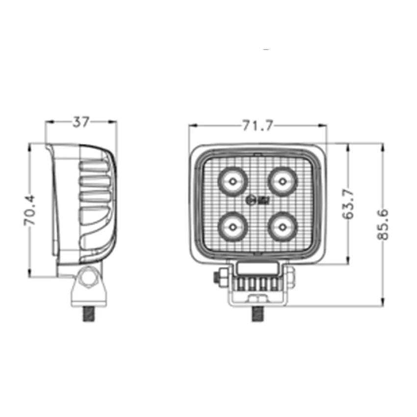 12W Square LED Flood Lamp with AMP Connector 12/24V Dual Voltage - Image 2