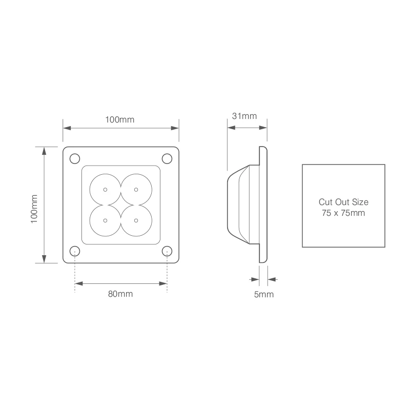 LED Autolamps Recess Mounted Square Work / Reverse Lamp - R23 Approved - Image 4