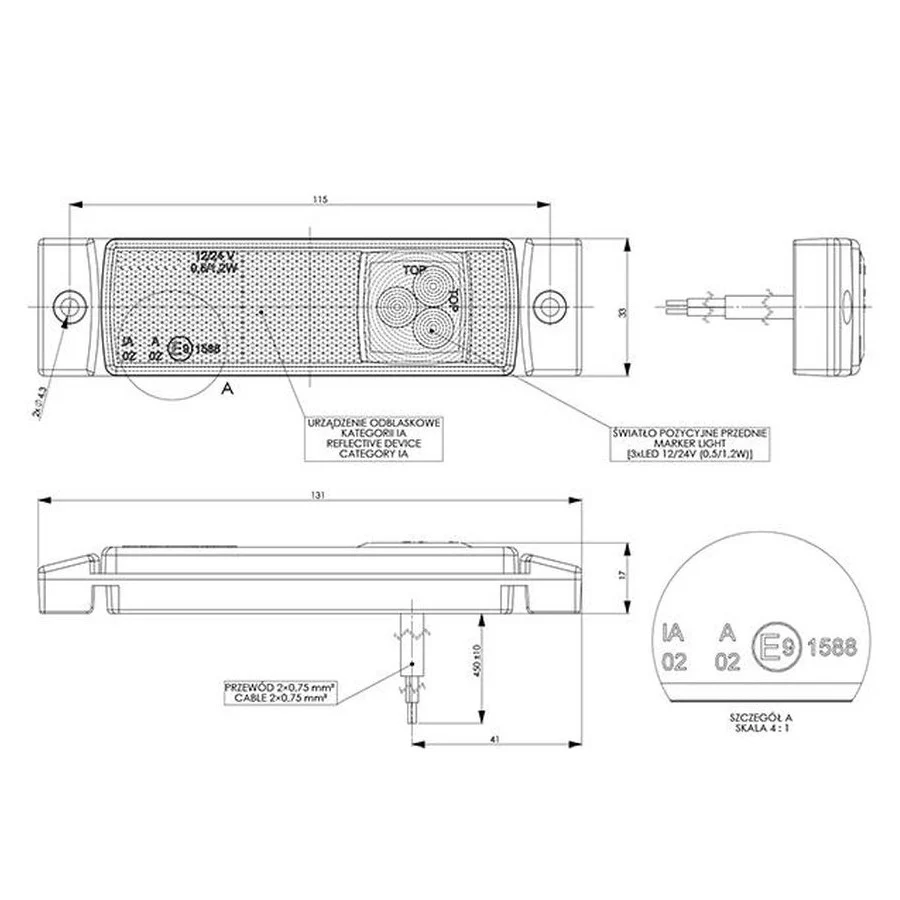 Truck LED Front Marker Light – White, 12/24V with Integrated Reflector & Compact Design - Image 4