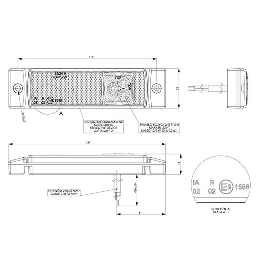 Truck LED Rear Marker Light – Red, 12/24V with Integrated Reflector & Compact Design - Image 3